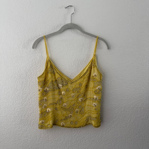 ESCADA Vintage Yellow Silk hand beaded Strappy Couture Top Size 38 - Picture 2 of 15